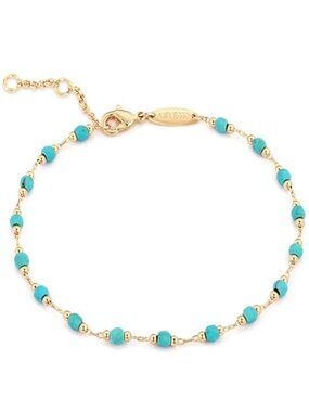 Gold Bead Bracelet Turquoise Beaded Chain Adjustable Dainty Layering Jewelry
